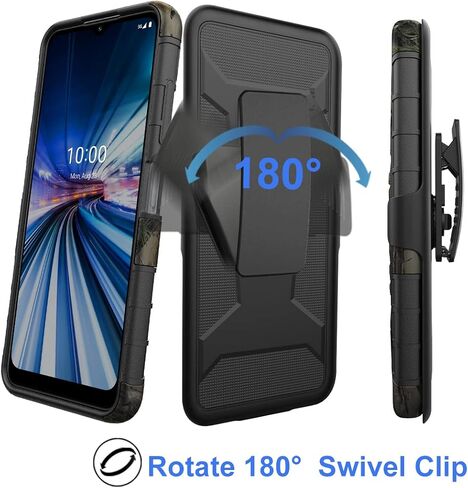 Ailiber for Celero 5G Phone Case Boost Mobile, Wingtech Celero 5G Case Holster with Screen Protector, Swivel Belt Clip Holster with Kickstand, Heavy Duty Full Body Shockproof Cover for Celero 5G-Camo in Saudi Arabia