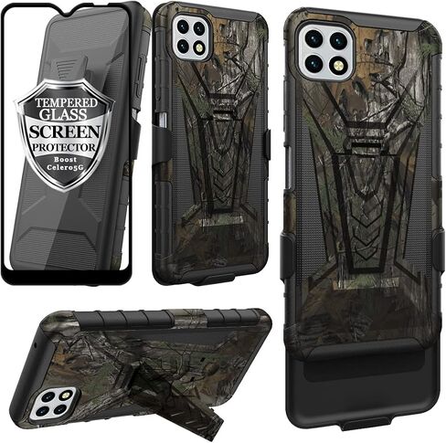 Ailiber for Celero 5G Phone Case Boost Mobile, Wingtech Celero 5G Case Holster with Screen Protector, Swivel Belt Clip Holster with Kickstand, Heavy Duty Full Body Shockproof Cover for Celero 5G-Camo in Saudi Arabia