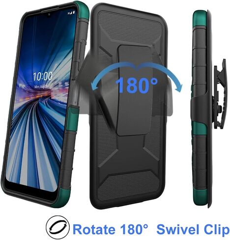 Ailiber for Celero 5G Phone Case - Boost Mobile, Wingtech Celero 5G Case Holster with Screen Protector, Swivel Belt Clip Holster with Kickstand, Heavy Duty Full Body Shockproof Cover - Green in Kuwait