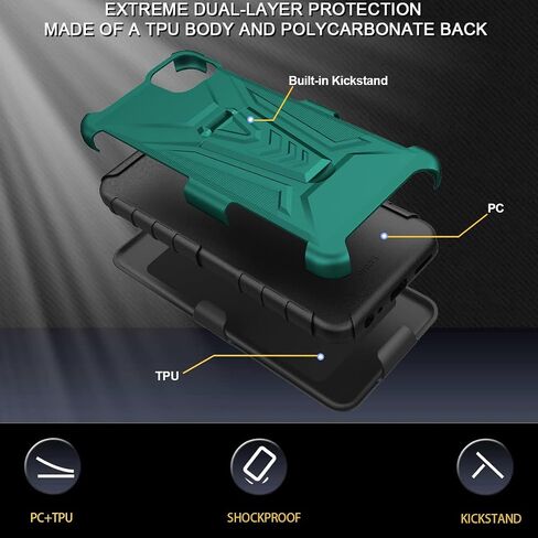 Ailiber for Celero 5G Phone Case - Boost Mobile, Wingtech Celero 5G Case Holster with Screen Protector, Swivel Belt Clip Holster with Kickstand, Heavy Duty Full Body Shockproof Cover - Green in Kuwait