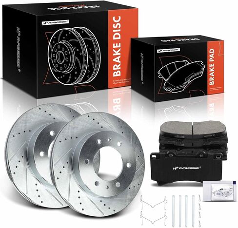 A-Premium 12.40 inch (315mm) Front Drilled and Slotted Disc Brake Rotors + Ceramic Pads Kit Compatible with Select Hummer Models - H3 2006-2010, H3T 2009-2010, 6-PC Set in Saudi Arabia