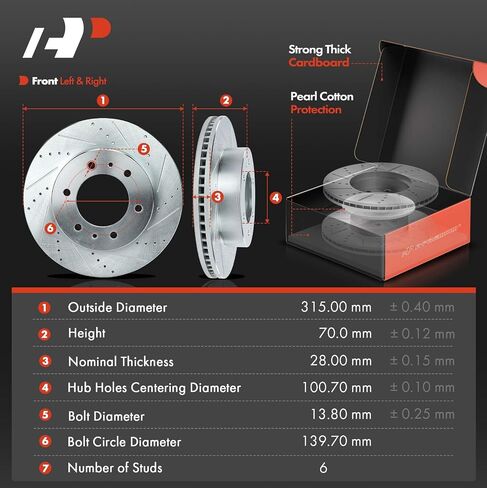A-Premium 12.40 inch (315mm) Front Drilled and Slotted Disc Brake Rotors + Ceramic Pads Kit Compatible with Select Hummer Models - H3 2006-2010, H3T 2009-2010, 6-PC Set in Saudi Arabia