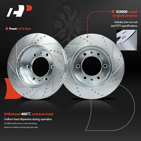 A-Premium 12.40 inch (315mm) Front Drilled and Slotted Disc Brake Rotors + Ceramic Pads Kit Compatible with Select Hummer Models - H3 2006-2010, H3T 2009-2010, 6-PC Set in Saudi Arabia
