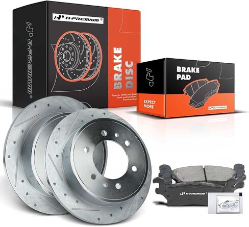 A-Premium 12.40 inch (315mm) Front Drilled and Slotted Disc Brake Rotors + Ceramic Pads Kit Compatible with Select Hummer Models - H3 2006-2010, H3T 2009-2010, 6-PC Set in Saudi Arabia