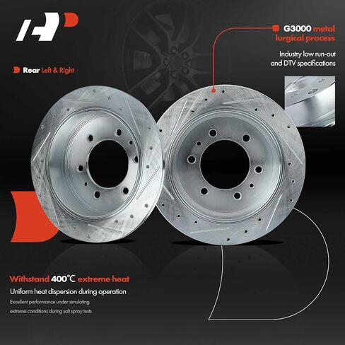 A-Premium 12.40 inch (315mm) Front Drilled and Slotted Disc Brake Rotors + Ceramic Pads Kit Compatible with Select Hummer Models - H3 2006-2010, H3T 2009-2010, 6-PC Set in Saudi Arabia