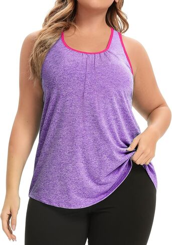 FOREYOND Women's Plus Size Workout Clothing Tank Tops Racerback Loose Fit Athletic Color-Block Tops Yoga Summer Tops in Saudi Arabia
