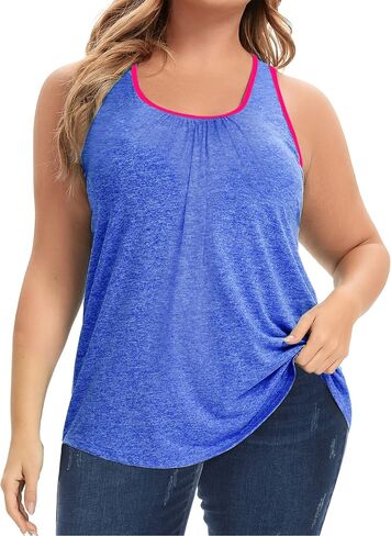 FOREYOND Women's Plus Size Workout Clothing Tank Tops Racerback Loose Fit Athletic Color-Block Tops Yoga Summer Tops in Saudi Arabia