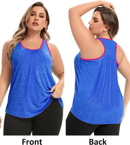 FOREYOND Women's Plus Size Workout Clothing Tank Tops Racerback Loose Fit Athletic Color-Block Tops Yoga Summer Tops in Saudi Arabia