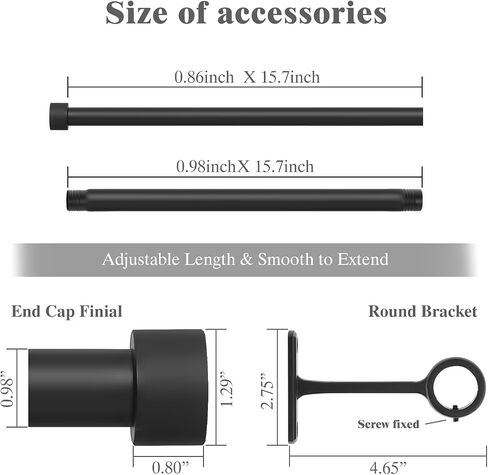 Curtain Rods for Windows 32 to 84, 1 Inch Black Matte Curtain Rod Set, Heavy Duty Drapery Rods with Adjustable Curtain Rods for patio, Outdoor Modern Curtain Rod with Simple End Caps,Black in Saudi Arabia