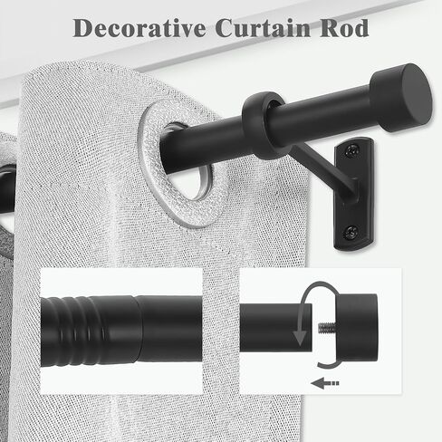 Curtain Rods for Windows 32 to 84, 1 Inch Black Matte Curtain Rod Set, Heavy Duty Drapery Rods with Adjustable Curtain Rods for patio, Outdoor Modern Curtain Rod with Simple End Caps,Black in Saudi Arabia