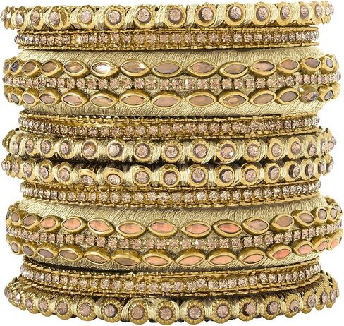 Aheli Silk Thread Faux Stone Studded Bangle Set Chuda Ethnic Indian Wedding Wear Fashion Jewelry for Women in Saudi Arabia