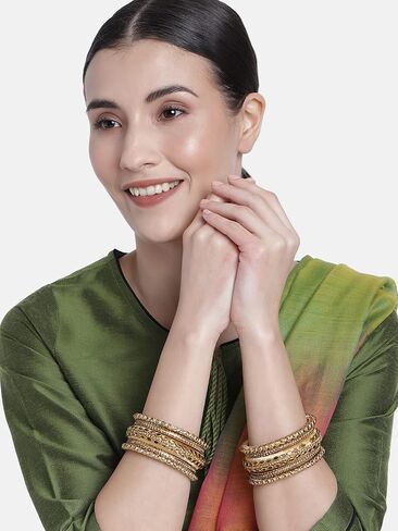 Aheli Silk Thread Faux Stone Studded Bangle Set Chuda Ethnic Indian Wedding Wear Fashion Jewelry for Women in Saudi Arabia