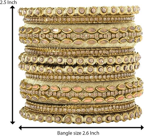 Aheli Silk Thread Faux Stone Studded Bangle Set Chuda Ethnic Indian Wedding Wear Fashion Jewelry for Women in Saudi Arabia
