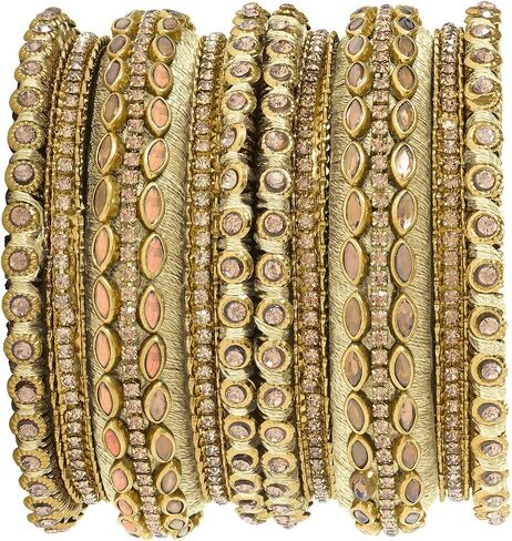 Aheli Silk Thread Faux Stone Studded Bangle Set Chuda Ethnic Indian Wedding Wear Fashion Jewelry for Women in Saudi Arabia