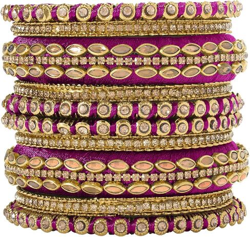 Aheli Silk Thread Faux Stone Studded Bangle Set Chuda Ethnic Indian Wedding Wear Fashion Jewelry for Women in Saudi Arabia