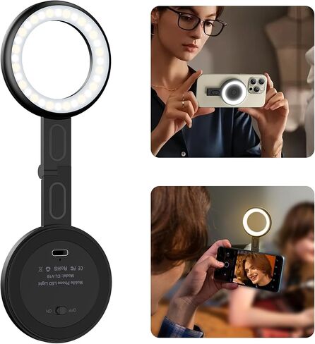 Magnetic Selfie Light–Magsafe Compatible LED Fill Light Included Sticky Ring, 6 Lighting Modes, Phone Fill Light for Photos, TikTok, Zoom, Live Streaming, Vlogging, Video Conference - Black in Saudi Arabia