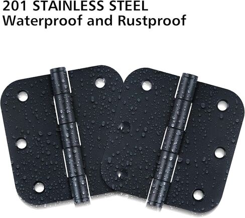3 Pack Matte Black Door Hinges, Stainless Steel Hinges 3.5 x 3.5 Inch Heavy Duty Door Hinges for Interior/Exterior Doors, 3 1/2 Inches Black Interior Door Hinges with Rounded 5/8" Radius Corners in Kuwait