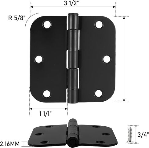 6 Pack Matte Black Door Hinges,3.5" X 3.5" 5/8-Inch Radius Door Hinges,6-Hole Door Hardware Hinge for Doors Oil Rubbed Bronze Interior and Exterior Door Hinges in Saudi Arabia