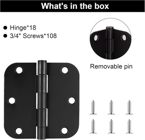 6 Pack Matte Black Door Hinges,3.5" X 3.5" 5/8-Inch Radius Door Hinges,6-Hole Door Hardware Hinge for Doors Oil Rubbed Bronze Interior and Exterior Door Hinges in Saudi Arabia