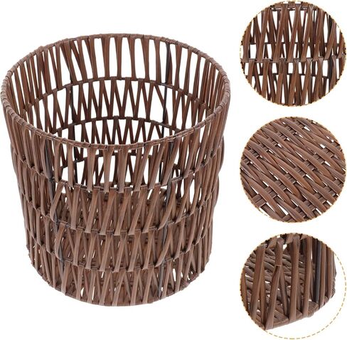 Gatuida Small Woven Basket Trash Can Wastebasket Round Wicker Waste Paper Bin Storage Basket for Bedroom, Bathroom, Office(Brown) in Saudi Arabia