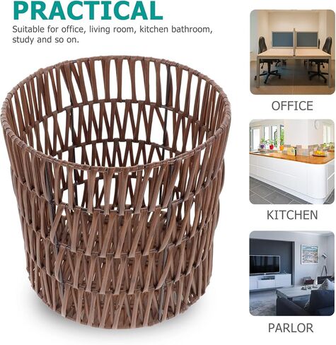 Gatuida Small Woven Basket Trash Can Wastebasket Round Wicker Waste Paper Bin Storage Basket for Bedroom, Bathroom, Office(Brown) in Saudi Arabia