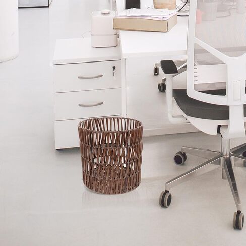 Gatuida Small Woven Basket Trash Can Wastebasket Round Wicker Waste Paper Bin Storage Basket for Bedroom, Bathroom, Office(Brown) in Saudi Arabia