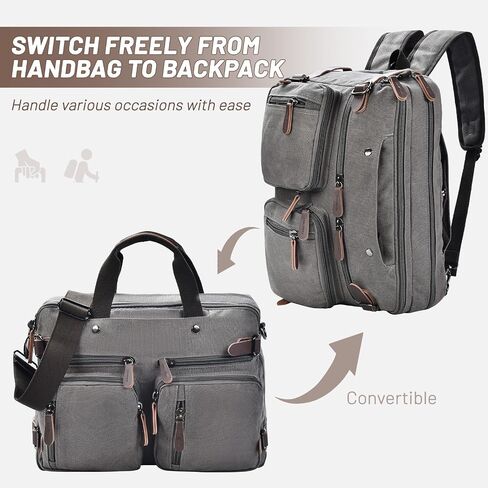 Felipe Varela Convertible Laptop Bag – Durable Canvas Messenger and Briefcase for Men – Fits 17 inch Laptops, Multi-Compartment Computer Bag for Work, Business, and Travel(Black) in Saudi Arabia