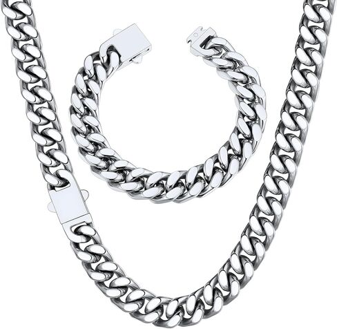 ChainsHouse 12mm 18" سلسلة الكوبية قلادة الرجال سوار 19cm in Saudi Arabia
