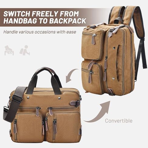 Felipe Varela Convertible Laptop Bag – Durable Canvas Messenger and Briefcase for Men – Fits 17 inch Laptops, Multi-Compartment Computer Bag for Work, Business, and Travel(Black) in Saudi Arabia