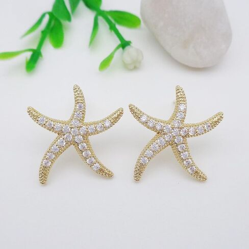 925 فضة آخر لطيف نجم البحر ستار على شكل أقراط مرصعة بحجر الزركون الأذن مربط الذهب الأبيض مجوهرات مطلية هدايا WK90047 in Kuwait