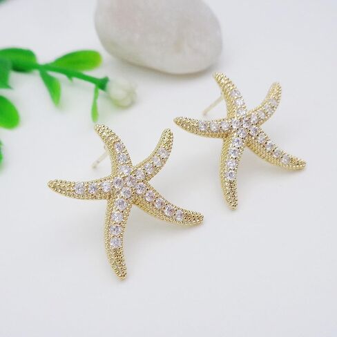 925 فضة آخر لطيف نجم البحر ستار على شكل أقراط مرصعة بحجر الزركون الأذن مربط الذهب الأبيض مجوهرات مطلية هدايا WK90047 in Kuwait