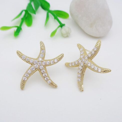 925 فضة آخر لطيف نجم البحر ستار على شكل أقراط مرصعة بحجر الزركون الأذن مربط الذهب الأبيض مجوهرات مطلية هدايا WK90047 in Kuwait