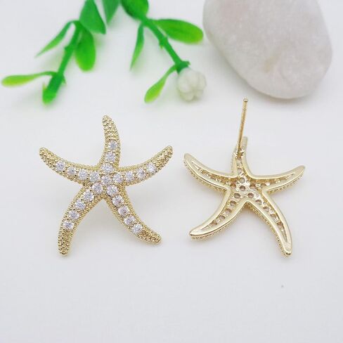 925 فضة آخر لطيف نجم البحر ستار على شكل أقراط مرصعة بحجر الزركون الأذن مربط الذهب الأبيض مجوهرات مطلية هدايا WK90047 in Kuwait