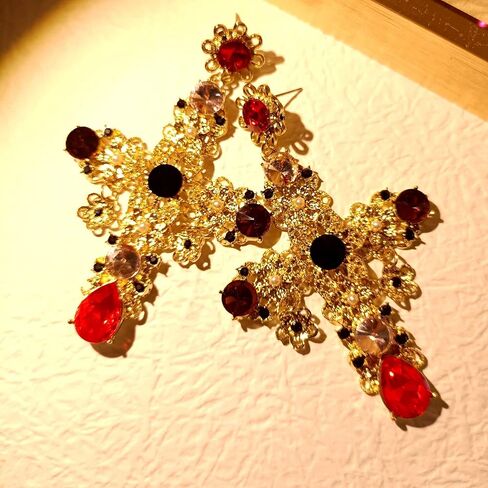 الحديث خمر الذهبي تخريمية زهرة استرخى كريستال الصليب الأقراط in Kuwait