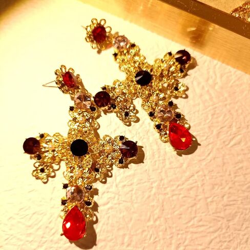 الحديث خمر الذهبي تخريمية زهرة استرخى كريستال الصليب الأقراط in Kuwait