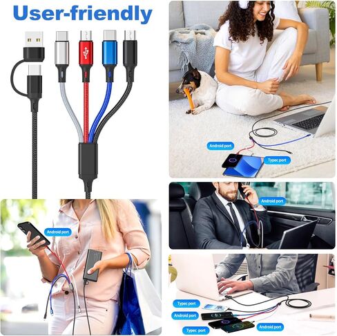 كابل شحن متعدد 6 في 1، كابل شاحن متعدد 2 حزمة - 6 أقدام كابل USB متعدد مضفر 3A سلك شاحن هاتف عالمي متعدد موصل USB A/C مع النوع C، منافذ USB صغيرة/2 * IP للهاتف الخلوي/الأجهزة اللوحية in Kuwait