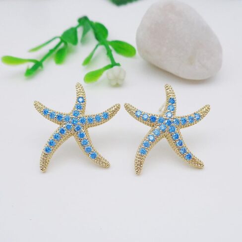925 Sterling Silver Post Cute Starfish Star shaped Zirconia Earrings Ear Stud White Gold Plated Jewelry Gifts WK90047 in Saudi Arabia