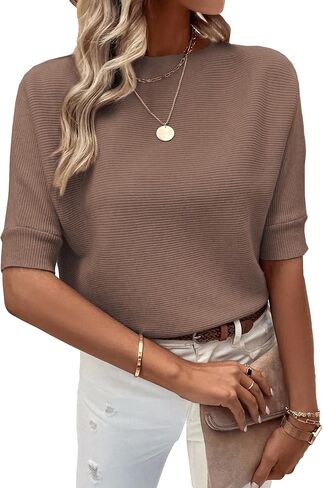 OYOANGLE Women's Casual Knitted Crop Top Short Sleeve Business Casual Pullover Sweater Tops in Saudi Arabia