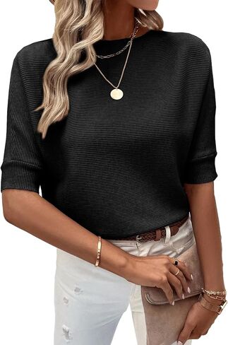 OYOANGLE Women's Casual Knitted Crop Top Short Sleeve Business Casual Pullover Sweater Tops in Saudi Arabia