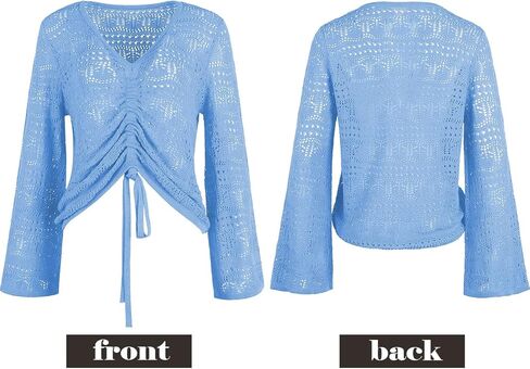 سترة نسائية كاجوال من Joukavor برقبة على شكل حرف V وأكمام طويلة شفافة من الكروشيه in Kuwait