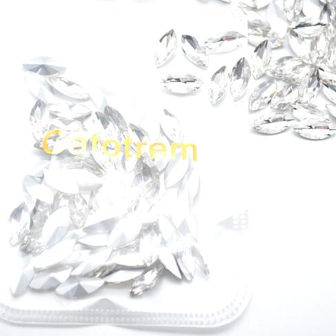 Catotrem Horse Eye Shape Crystal Clear Glass Rhinestones Pointback Fancy Stones Inlay for Necklace Wedding Dress Decorations7x15mm(50pcs-White) in Saudi Arabia