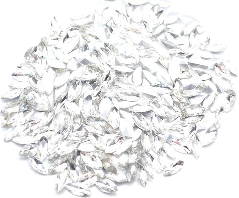 Catotrem Horse Eye Shape Crystal Clear Glass Rhinestones Pointback Fancy Stones Inlay for Necklace Wedding Dress Decorations7x15mm(50pcs-White) in Saudi Arabia