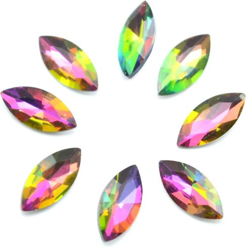 Catotrem Horse Eye Shape Crystal Clear Glass Rhinestones Pointback Fancy Stones Inlay for Necklace Wedding Dress Decorations7x15mm(50pcs-White) in Saudi Arabia