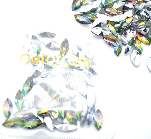 Catotrem Horse Eye Shape Crystal Clear Glass Rhinestones Pointback Fancy Stones Inlay for Necklace Wedding Dress Decorations7x15mm(50pcs-White) in Saudi Arabia