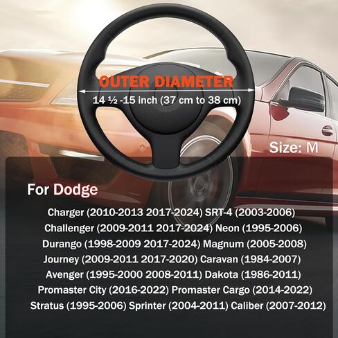 Car Steering Wheel Cover for Dodge Charger Challenger Durango Journey Avenger Promaster City Promaster Cargo Magnum Dakota Sprinter Caliber RT SRT SXT GT Scat Pack Accessories, Leather Color in Saudi Arabia