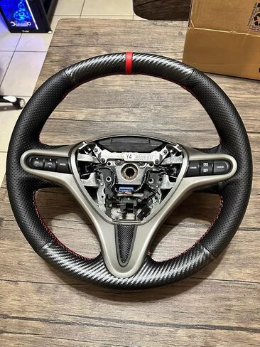 Loncky Custom Fit Carbon Fiber Leather Steering Wheel Cover for Honda Fit 2009 2010 2011 2012 2013 / Honda Insight 2010 2011 2012 2013 2014 Parts OEM Car Hand Stitched Interior Accessories in Saudi Arabia