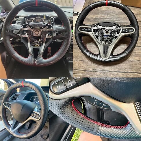 Loncky Custom Fit Carbon Fiber Leather Steering Wheel Cover for Honda Fit 2009 2010 2011 2012 2013 / Honda Insight 2010 2011 2012 2013 2014 Parts OEM Car Hand Stitched Interior Accessories in Saudi Arabia