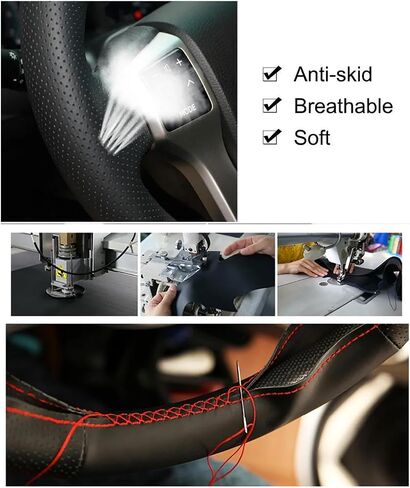 Loncky Custom Fit Carbon Fiber Leather Steering Wheel Cover for Honda Fit 2009 2010 2011 2012 2013 / Honda Insight 2010 2011 2012 2013 2014 Parts OEM Car Hand Stitched Interior Accessories in Saudi Arabia