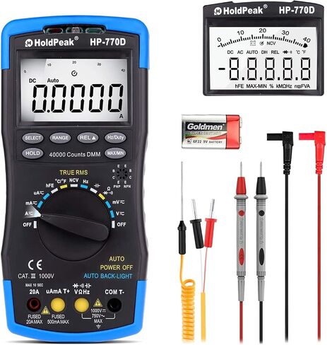Digital MultimeterTRMS 40000Counts Autoranging Voltmeter Ammeter with High Precision for NCV AC/DC Voltage Current Resistance Capacitance Frequency Diodes hFE Temperature AP-770D in Saudi Arabia
