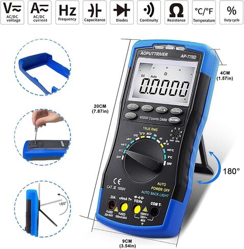 Digital MultimeterTRMS 40000Counts Autoranging Voltmeter Ammeter with High Precision for NCV AC/DC Voltage Current Resistance Capacitance Frequency Diodes hFE Temperature AP-770D in Saudi Arabia